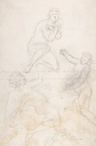 Kneeling Female Nude and Two Studies of Angels by Georg Raphael Donner — digital art print download