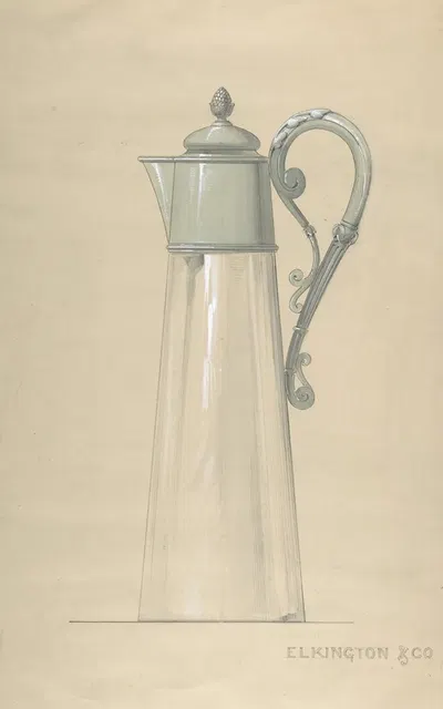 Design for Glass and Silver Water Pitcher, with a Cover by George Richards Elkington — digital art print download
