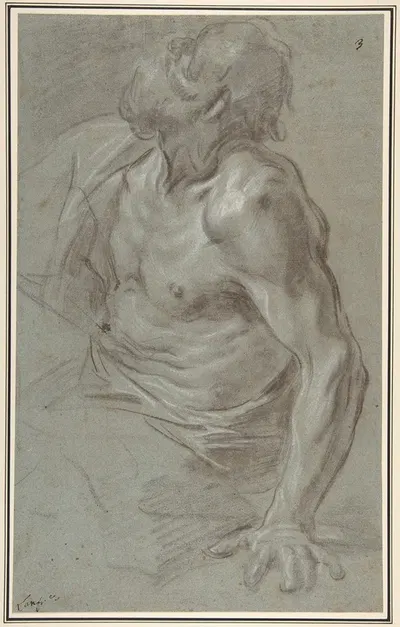 Seated Bearded Male Figure Looking to Upper Left by Giovanni Battista Beinaschi — digital art print download