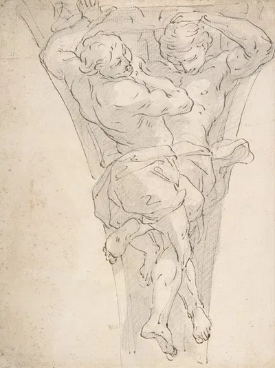 Two Partially Draped Male Figures in a Pendentive by Giovanni Battista Carlone — digital art print download