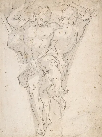 Two Partially Draped Male Figures in a Pendentive by Giovanni Battista Carlone — digital art print download
