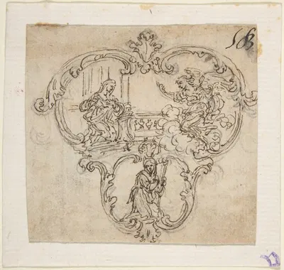 Design for a Cartouche with an Annunication above and a Kneeling Figure with Staff Below by Giovanni Battista Foggini,…