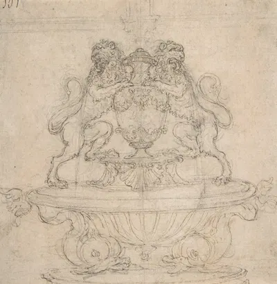 Design for a Fountain with Two Water-Spouting Lions by Giovanni Battista Foggini, 1652–1725 — digital art print download