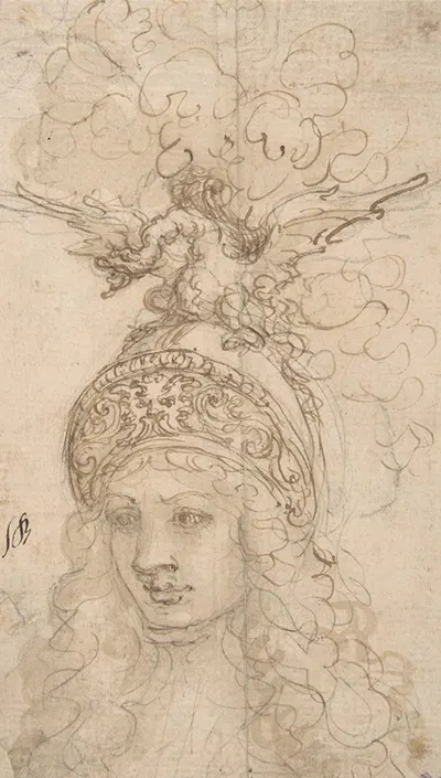 Design for a Helmet with a Dragon Presented in Frontal View by Giovanni Battista Foggini, 1652–1725 — digital art print…