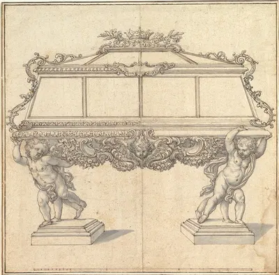 Design for a Sarcophagus Supported by Putti for the Church of S. Maria Maddalena de' Pazzi, Florence. by Giovanni Battista…