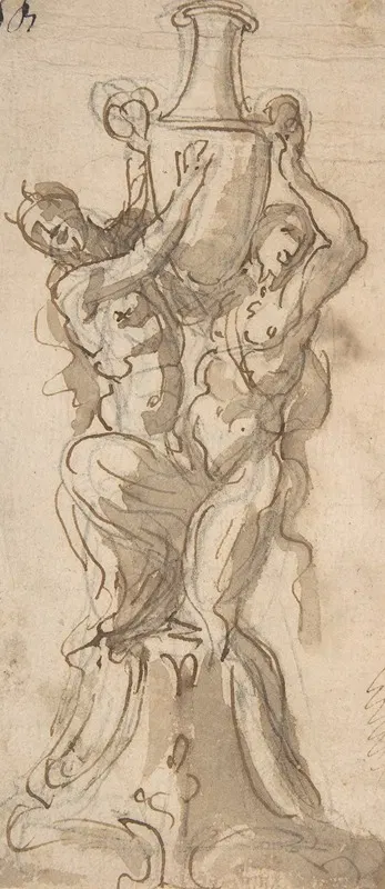 Design for a Statue consisting of a Satyr and Satyress Lifting a Vase by Giovanni Battista Foggini, 1652–1725 — digital art…