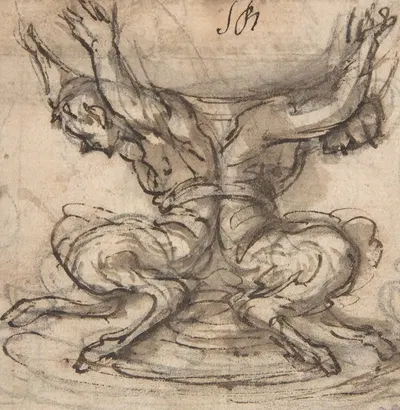 Design for the Base of a Vessel with Two Satyrs. by Giovanni Battista Foggini, 1652–1725 — digital art print download
