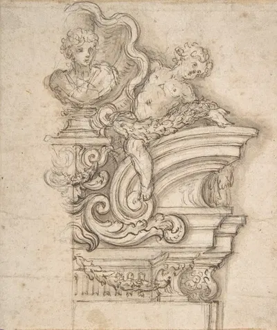 Design for the Right Half of an Overdoor Decoration with a Bust by Giovanni Battista Foggini, 1652–1725 — digital art print…