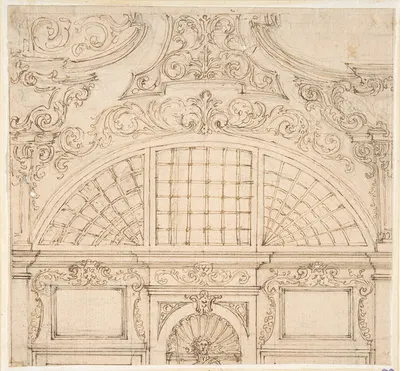 Design for the Upper Half of a Wall Elevation with a Semicircular Window by Giovanni Battista Foggini, 1652–1725 — digital…
