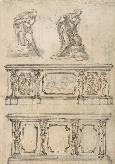 Studies for a Kneeling Figure of Christ and Altar Fronts by Giovanni Battista Foggini, 1652–1725 — digital art print download