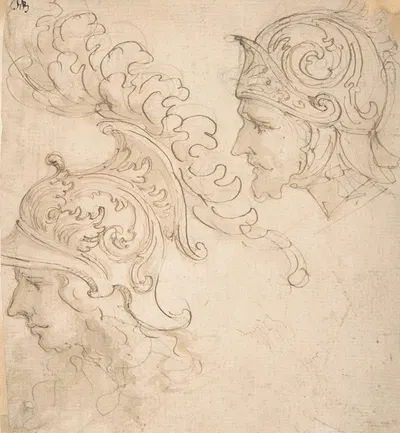 Two Studies for Helmet Designs Presented En Profil by Giovanni Battista Foggini, 1652–1725 — digital art print download