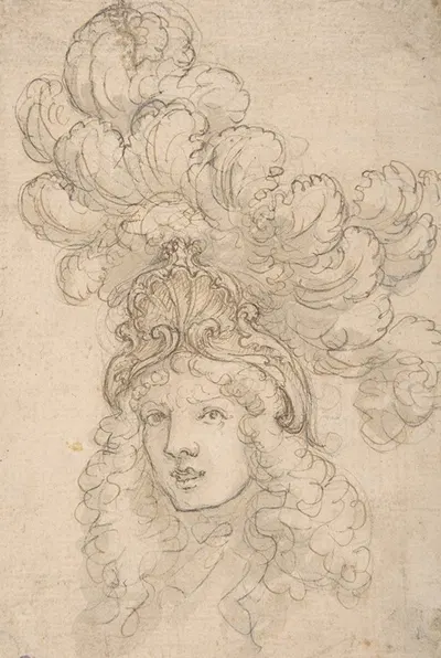 View of a Design for a Headpiece Decorated with a Shell and Large Plume by Giovanni Battista Foggini, 1652–1725 — digital…