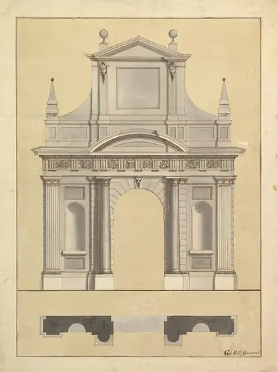 Plan and Elevation of an Entrance by Giovanni Battista Galliani, 1793 — digital art print download