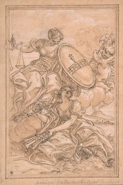 Allegorical Composition; Music and Justice with the Spinola Arms by Джованни Баттиста Гаулли, 1639–1709 — digital art print…