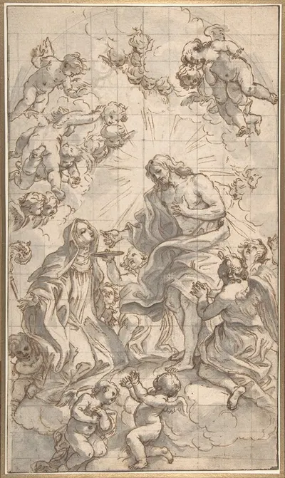 Christ Giving the Host to a Holy Abbess by Джованни Баттиста Гаулли, 1690 — digital art print download