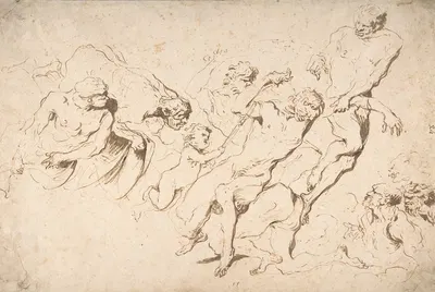 Five Nude Male Figures Punishing Another by Джованни Бенедетто Кастильоне — digital art print download