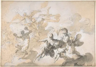 Ceiling Decoration with Mars, Minerva, and a Dancing Satyr by Giovanni Domenico Ferretti — digital art print download