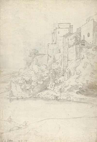 Buildings on the River Aniene near Tivoli by Guilliam du Gardijn — digital art print download