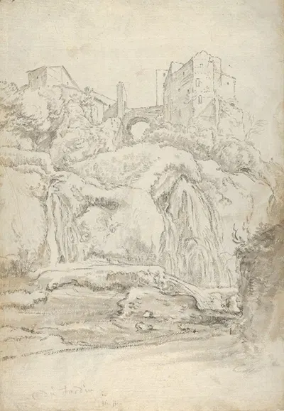 View of a Bridge and Waterfalls in Tivoli by Guilliam du Gardijn — digital art print download