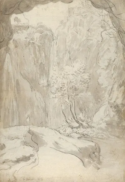 View of a Waterfall in Tivoli From Within a Cave by Guilliam du Gardijn — digital art print download