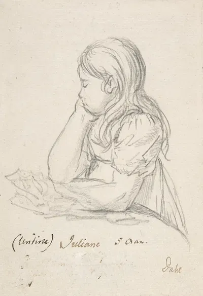 Portrait of Juliane Sophie Heger as a Child, leaning on a Table by Иоганн Кристиан Даль — digital art print download