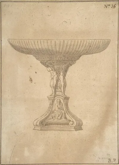 Design for a Cup Supported by Standing Nudes with Standard of Seated Figure with Book and Bird by Якопо да Эмполи — digital…