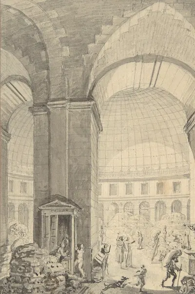 Interior of Halle aux Blés, Paris [The Corn Exchange] by Jean Démosthène Dugourc — digital art print download