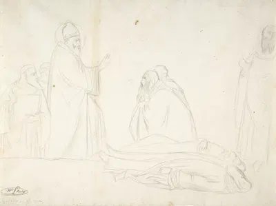 Miracle of St. Sylvester; the Raising of Two Pagan Priests, after Maso di Banco, S. Croce, Florence by Жан-Ипполит Фландрен…