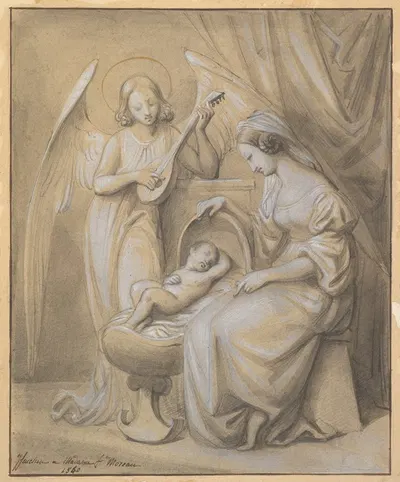Virgin and Child Adored by a Lute-Playing Angel by Jean-Jacques Feuchère — digital art print download