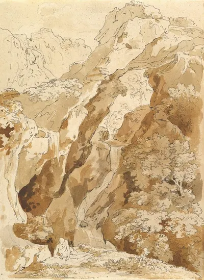 Reclining Man in a Mountainous Landscape with Waterfalls by Иоганн Георг фон Диллис — digital art print download