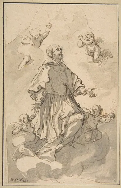 Saint Augustine on Clouds Surrounded by Angels by Johann Jacob Eybelwieser, 1667–1744 — digital art print download