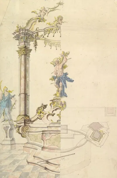 Design for an Altarpiece with a Figure of St. Sebastian by Joseph Anton Feuchtmayer, 1741 — digital art print download
