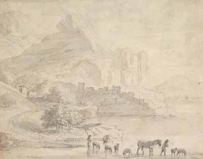 Cattle and Shepherds in a Southern Mountainous Landscape by Карел Дуйардин — digital art print download