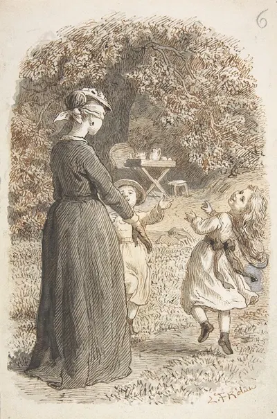 A Mother and Two Children Playing Blind Man's Bluff by Лоренц Фрёлих, 1835–1903 — digital art print download