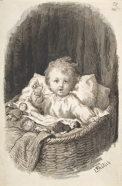 Child in a Crib by Лоренц Фрёлих, 1835–1903 — digital art print download