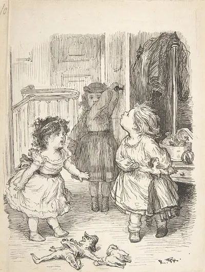 Three Little Girls in a Room Arguing and Spitting by Лоренц Фрёлих, 1835–1903 — digital art print download