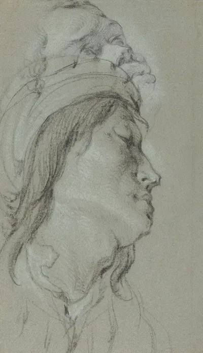 Head Studies of A Young Man Wearing a Hat and of a Black Man by Лукас Франшуа младший — digital art print download