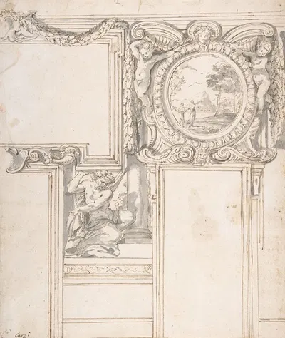 Design Wall Elevation with Stucco and Painted Decorations by Luigi Garzi, 1708 — digital art print download