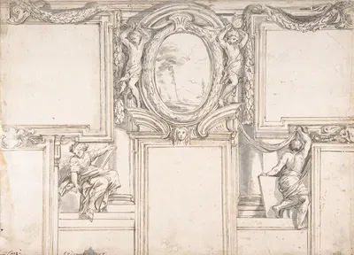 Design Wall Elevation with Stucco and Painted Decorations by Luigi Garzi, 1708 — digital art print download