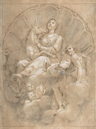 Allegorical Figure of Purity with a Unicorn by Marcantonio Franceschini — digital art print download