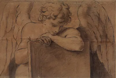 Cartoon Fragment for Adolescent Angel Leaning on a Tablet or Closed Book by Marcantonio Franceschini — digital art print…