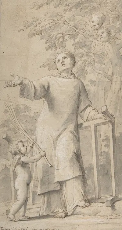 Saint Lawrence Standing and Holding the Grill, Instrument of His Martyrdom by Marcantonio Franceschini — digital art print…