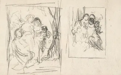Two studies for a figure composition, including three women and a child by Нарцисс-Виржиль Диаз де Ла Пенья — digital art…