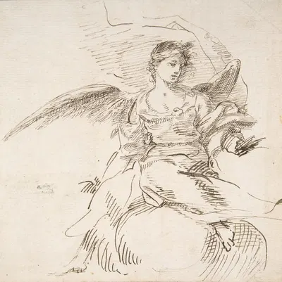 Angel Seated on Clouds by Pedro Duque y Cornejo — digital art print download