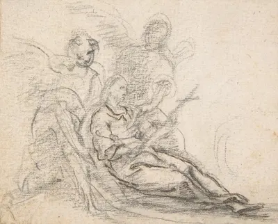 Reclining Figure of Saint Holding Cross, Supported by Two Angels by Pedro Duque y Cornejo, 1700–1750 — digital art print…