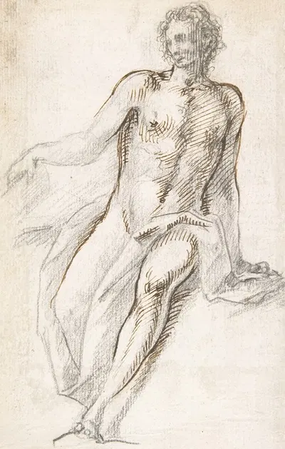 Seated Male Nude with Open Book by Pedro Duque y Cornejo, 1700–1750 — digital art print download
