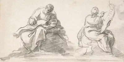 Two Figures of Evangelists Writing by Pedro Duque y Cornejo — digital art print download