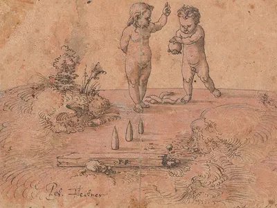 Two Children Playing with a Ball by Петер Флётнер, 1500–1546 — digital art print download