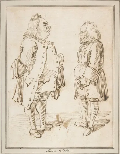 Marco and Carlo; Caricature of Two Men Standing Face to Face by Пьер Леоне Гецци, 1674–1755 — digital art print download