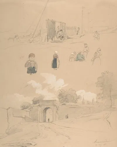 Study Sheet with Figures and Landscapes at Arnemuiden (near Middelburg, The Netherlands) by Пьер Луи Дюбурк — digital art…
